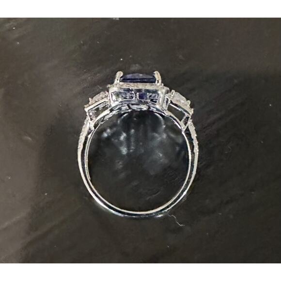 JTV-Blue & White Cubic Zirconia Rhodium Over Sterling Silver Center Design Ring - Picture 5 of 8